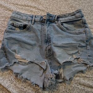 Zara Light Blue Distressed Jean Shorts